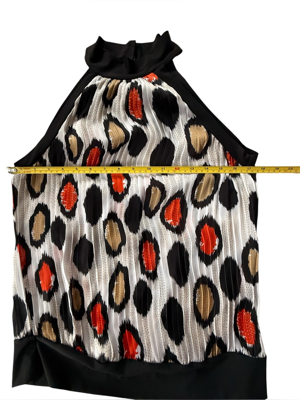 Essentials Black, White & Orange Printed Blouse s. S Halter style - Picture 4 of 5